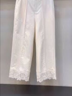 Zara Cream Wide-Leg Lace Hem Pants